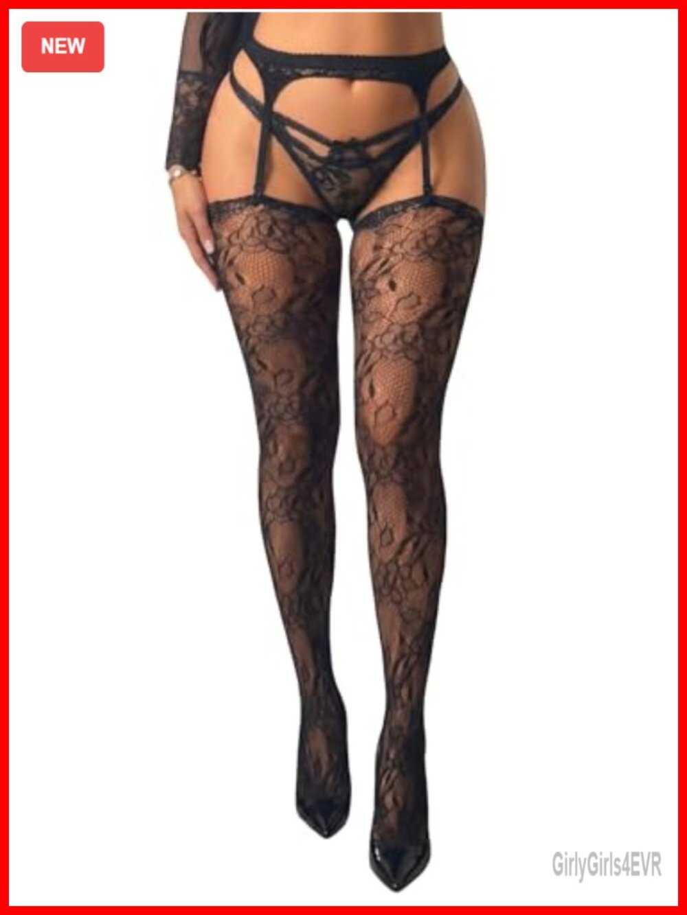 Floral Lace Garter Belt Stockings Sheer High Waisted Tights Pantyhose